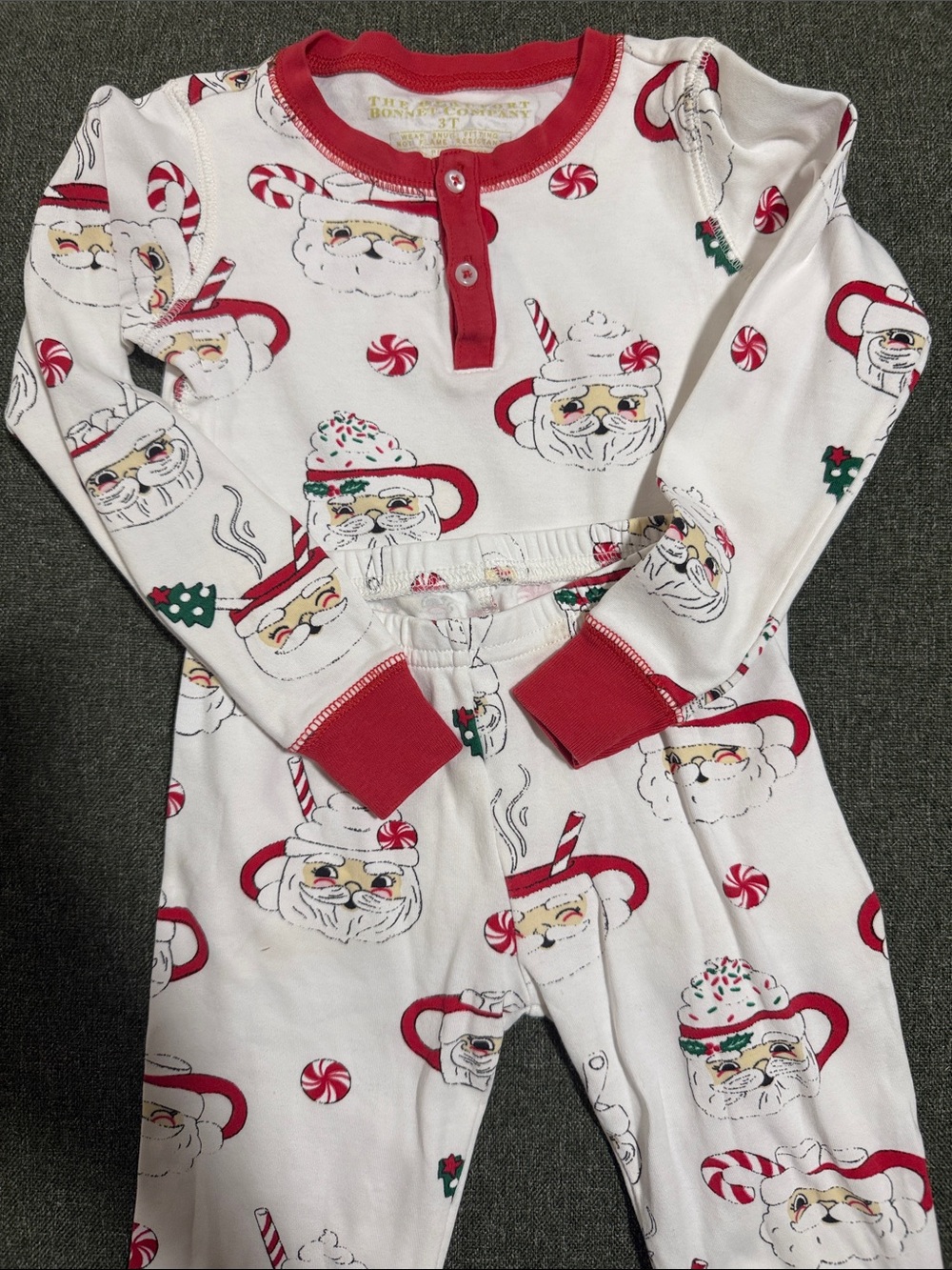 The Beaufort Bonnet Company White and Red Santa Print Kids Pajama Set